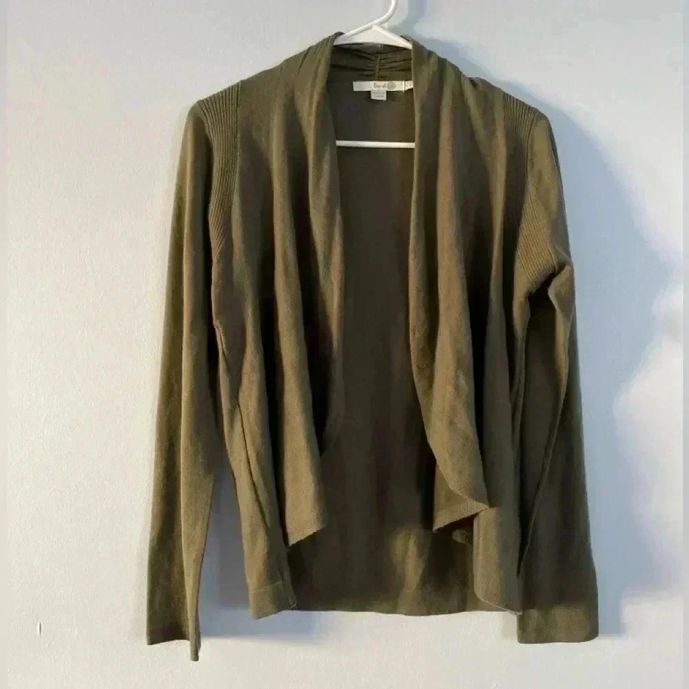 Boden 100% Wool Open Front Light Weight Layering Cardigan Olive Green Size 6‎